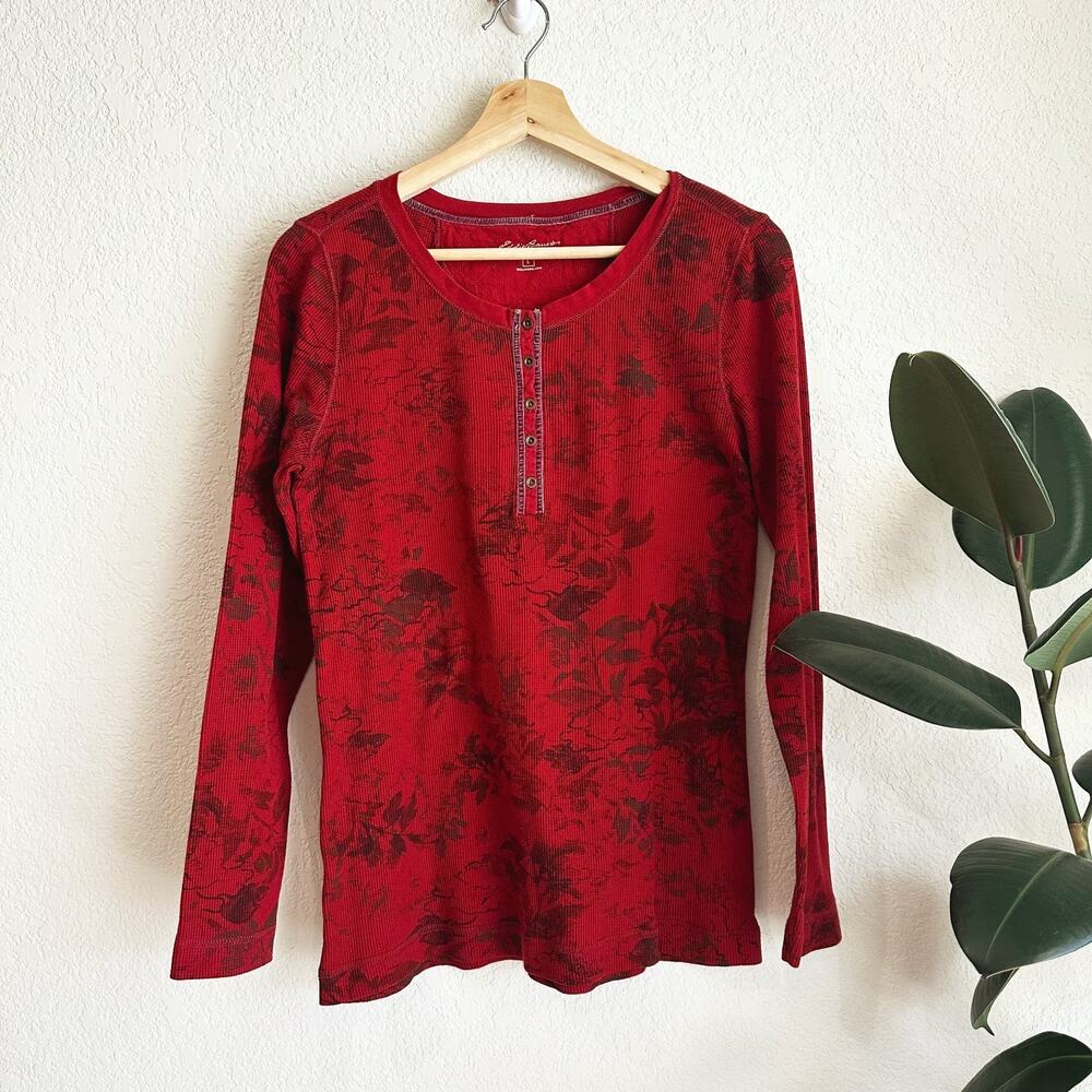 Eddie Bauer Henley Thermal Floral Top Womens Large Y2K Whimsygoth Bella Elena